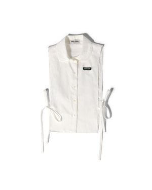 Miu Miu Slubbed Poplin Side-Tie Shirt - White