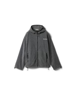 Miu Miu Fleece Zippered Hoodie Jacket - Grey