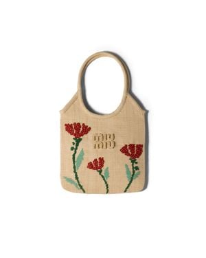 Miu Miu Ivy Raffia Handbag - Metallic