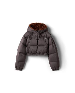 Miu Miu Technical Pongé And Mohair Down Jacket - Brown