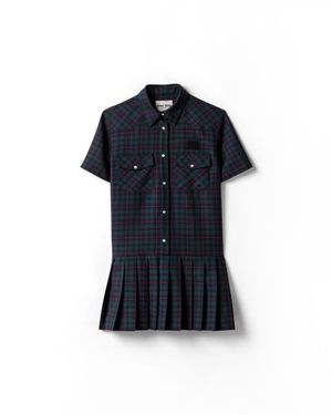 Miu Miu Pleated Plaid Mini-Dress - Blue
