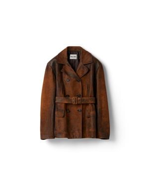 Miu Miu Double-Breasted Waxed Suede Caban Jacket - Brown