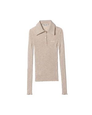 Miu Miu Cashmere And Silk Knit Polo Shirt - Natural
