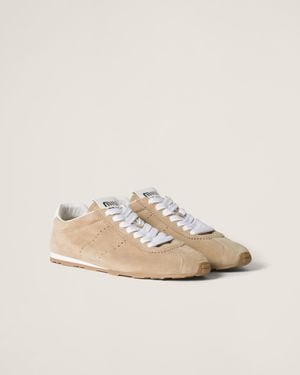 Miu Miu Plume Suede Sneakers - Natural