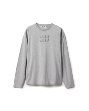 Miu Miu Oversized Cotton Logo T-Shirt - Grey