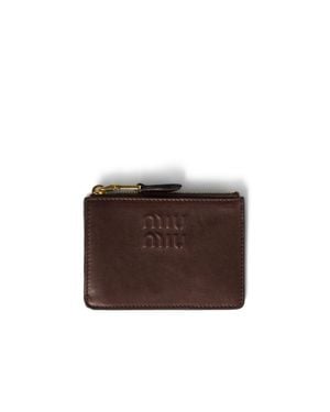 Miu Miu Nappa Leather Card Holder - Brown