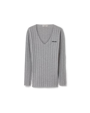 Miu Miu Wool And Cashmere V-Neck Jumper - Grey