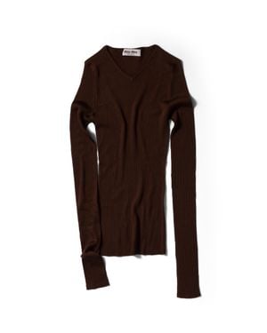 Miu Miu Silk V-Neck Jumper - Brown