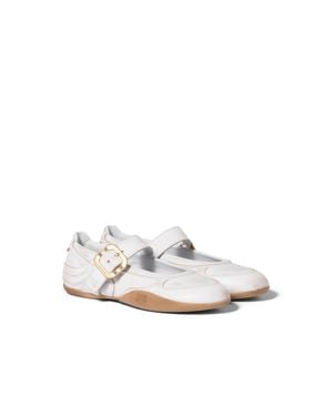 Miu Miu Gymnasium Leather Ballerinas With Strap And Buckle - White