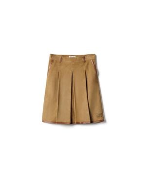 Miu Miu Pleated Suede Skirt - Natural