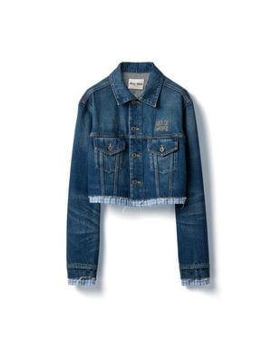 Miu Miu Washed Denim Blouson Jacket - Blue