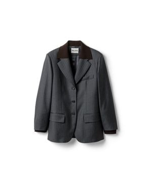 Miu Miu Single-Breasted Pinstripe Jacket - Black