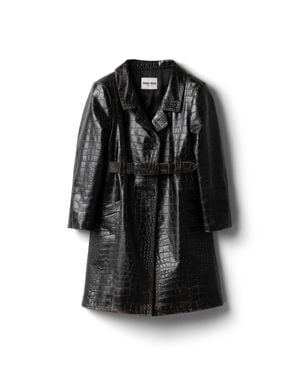 Miu Miu Croco-Embossed Leather Coat - Black