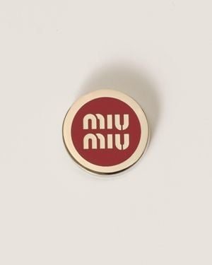 Miu Miu Enamelled Metal Logo Brooch - Red