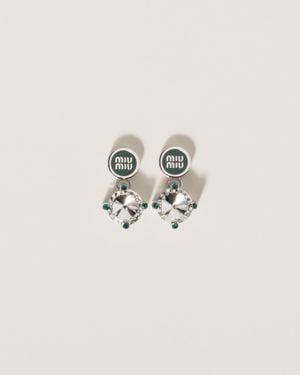 Miu Miu Metal Earrings With Crystals - White