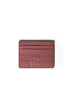 Miu Miu Crocodile Embossed Calfskin Card Holder - Red