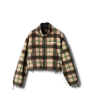Miu Miu Checked Teddy Jacket With Zipper - Green