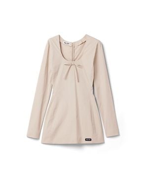 Miu Miu Stretch Poplin Mini-Dress - Natural