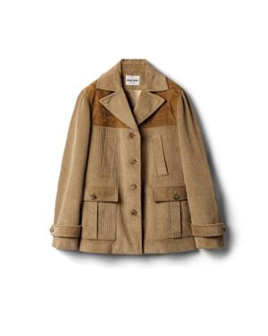 Miu Miu Single-Breasted Corduroy And Leather Jacket - Brown