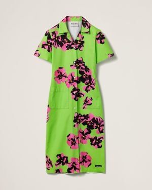 Miu Miu Poplin And Jersey Dress - Green