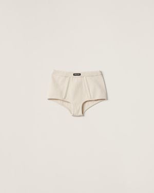 Miu Miu Garment-Dyed Ribbed Knit Jersey Top in Natural | Lyst