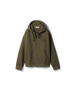 Miu Miu Garment-Dyed Hoodie Jacket - Green