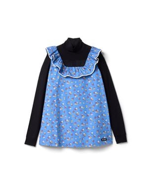 Miu Miu Poplin And Wool Knit Top - Blue