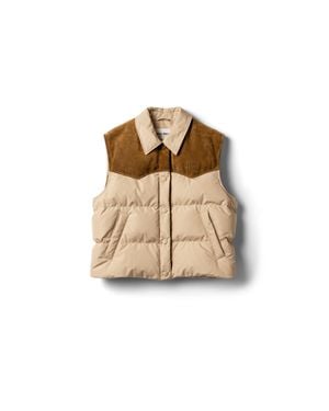 Miu Miu Technical Pongé And Leather Down Vest - Natural