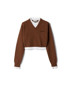 Miu Miu Cropped Cashmere V-Neck Jumper - Brown