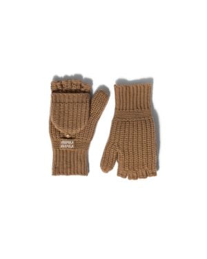 Miu Miu Wool And Cashmere Fingerless Gloves - Brown