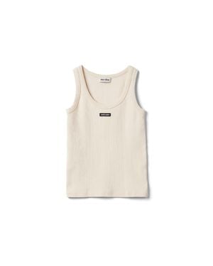 Miu Miu Garment-Dyed Ribbed Knit Jersey Top - Natural