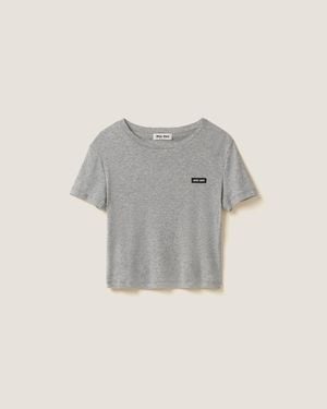Miu Miu Cotton Logo T-Shirt - Gray