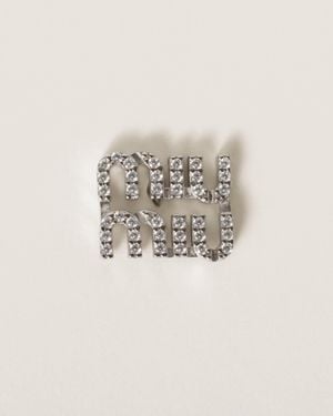 Miu Miu Metal Brooch With Crystals - White