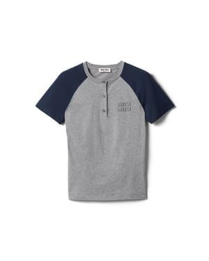 Miu Miu Cotton Jersey Henley Shirt - Blue