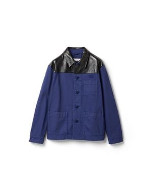 Miu Miu Single-Breasted Garment-Dyed Gabardine And Leather Jacket - Blue