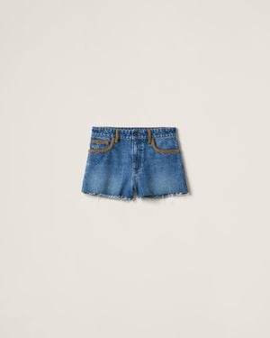 Miu Miu Denim And Corduroy Shorts - Blue