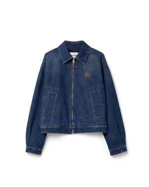 Miu Miu Oversized Zip-Up Denim Jacket - Blue