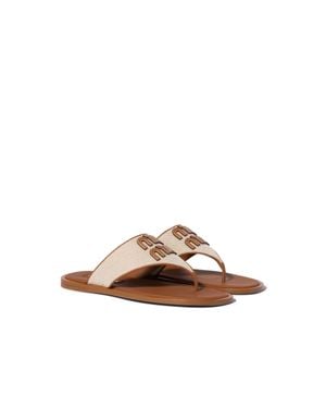 Miu Miu Canvas And Leather Thong Sandals - Brown