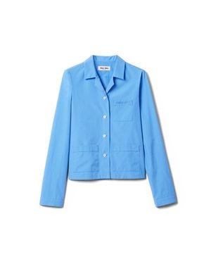 Miu Miu Logo-Embroidered Cotton-Poplin Shirt - Blue