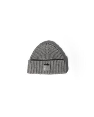 Miu Miu Miu Miu 5Hc5392F8S Ribbed Knit Beanie - Grey