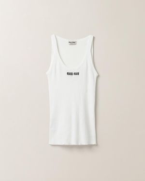 Miu Miu Ribbed Knit Cotton Tank Top - White