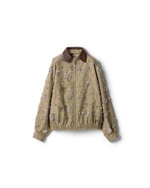 Miu Miu Embroidered Chino And Leather Blouson Jacket - Natural
