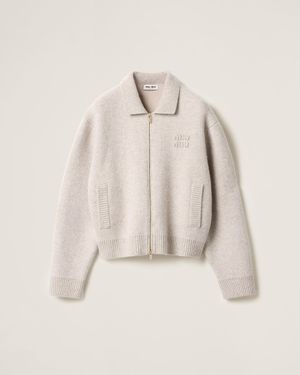 Miu Miu Shetland Wool And Cashmere Zipper Cardigan - Natural