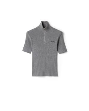 Miu Miu Cotton Half-Zipper Sweater - Gray