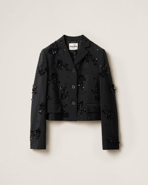 Miu Miu Embroidered Single-Breasted Kid Mohair Jacket - Black