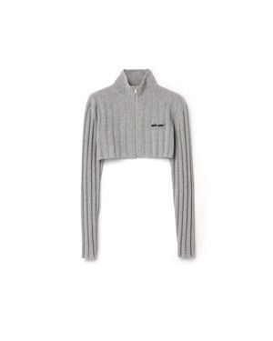 Miu Miu Cropped Wool And Cashmere Cardigan - Grey