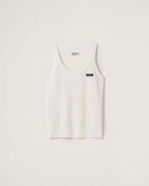 Tシャツ・カットソー MIU MIU Perforated cachemire silk top Bianco Miu Miu Perforated Cachemire And Silk Top in Natural | Lyst