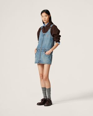 ワンピース MiuMiu | Denim bib mini-dress GWA207_139G_F0008_S_OOO 送料無料》 Miu Miu Denim bib mini-dress (MiuMiu/ワンピース