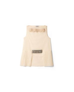 Miu Miu Embellished Tulle Top - Natural