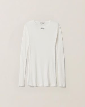 Miu Miu Ribbed Knit Jersey Dress - White